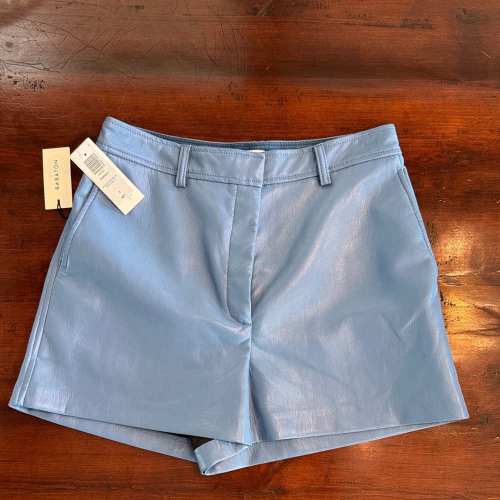 Aritzia Leather High Waist Flagstone Blue Shorts NWT! Size 8